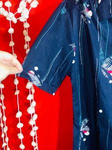 Vintage Patterned Navy Button-Up Top