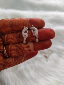 Pure Silver Cz Mangalsutra Pendant With Earrings