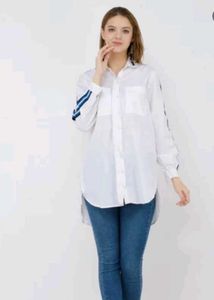 PRIMARK Stylish White Tunic Top with Blue Stripes