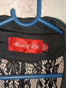 Trendy Black Lace Sleeve Blazer Top Sheer