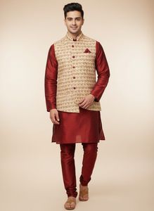 Elegant Maroon Silk Kurta