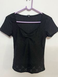 Black Eyelet Detail Top