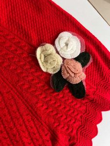 Red Knit Sweater with Floral Detail