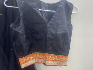 Embellished Black Lehenga Choli with Red Dupatta