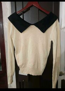 Chic Beige &amp; Black Collared Sweater
