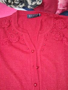 Red Beaded Cardigan Sweater