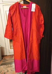 Truebrowns Red pink Jacket Kurta Set Of 3