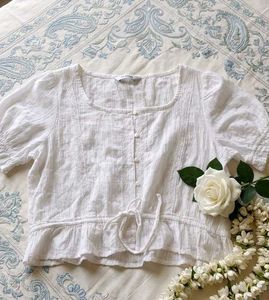 White Puff Sleeve Peplum Top