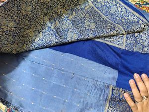 Elegant Blue Floral Cotton Silk Saree
