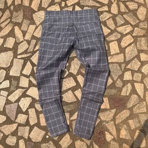 Grey Plaid Slim Fit Pants