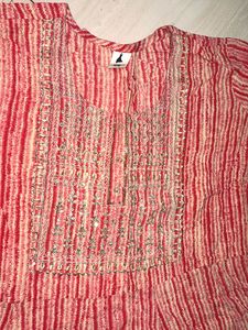 Red Striped Embroidered Kurta 30 to 36