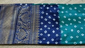 New Bandini Print Blue &amp; Green Silk Saree