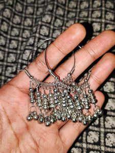 Boho Silver Jhumka Hoop Earrings