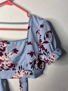 Blue Floral Square Neck Crop Top