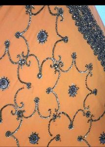 Orange Embellished Net Saree