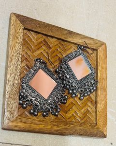 Oxidised Silver Mirror Earrings