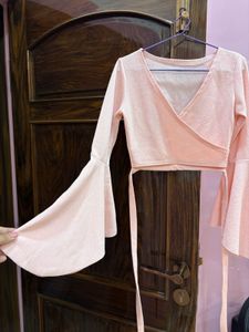 Pink Bell Sleeve Wrap Top