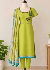 Lime Green Embroidered Kurta Set