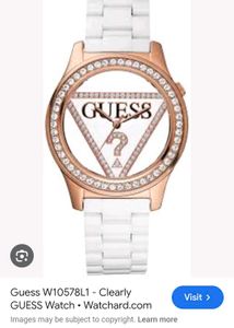 Guess Gold-Tone Watch with White Band
