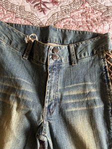 Y2k Bohochic blue jeans w beige lace