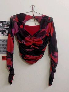 Burgundy &amp; Black Abstract Long Sleeve Top