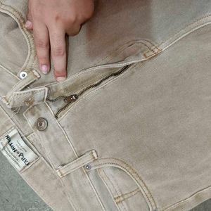 Khaki Wide Leg Jeans with Rips
