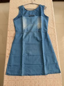 Stylish Blue Denim Dress knee length