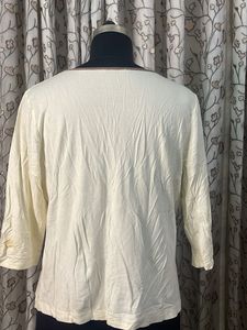 Cream 3/4 Sleeve Top with Tie Neck