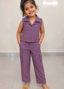Purple Co-ord Set - Sleeveless Shirt & Cargo Pants