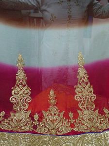 Embroidered Pink and White Saree