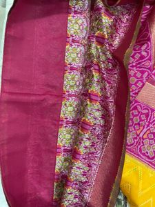 patola Yellow Saree with Pink Border