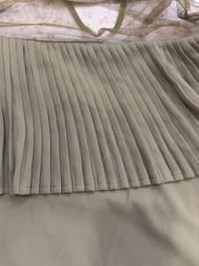 Olive Green Pleated Mesh Top