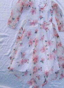 High Low Floral Print Organza Gown