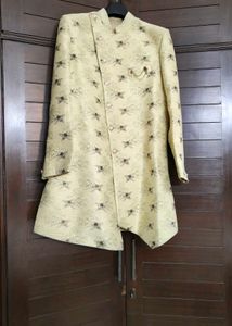 Men Wedding Pista Green Embroidery IndoWestern Set