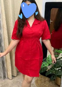 Red Button-Up Shirt Dress