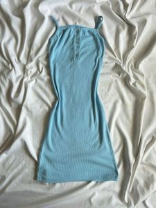 Baby Blue Ribbed Button Dress