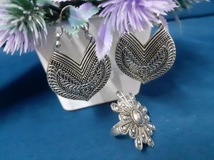 Oxidised Silver Earring and ring combo