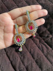 Elegant CZ &amp; Ruby Earrings
