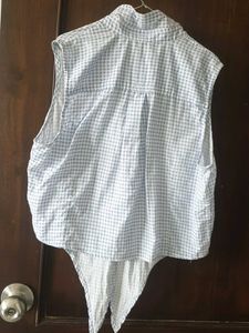 Blue Gingham Sleeveless Tie-Front Shirt no 100
