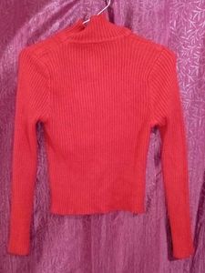 Red Ribbed Turtleneck Sweater