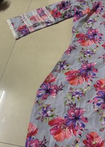 Floral Print Kurta with Lace Detailing