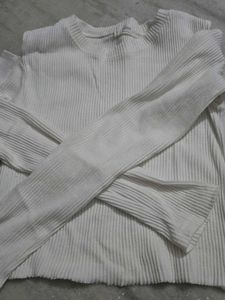White Ribbed Long Sleeve Top