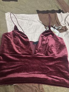 Velvet Deep V-Neck Crop Top