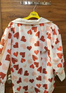 Chic Heart Print Button-Up Shirt