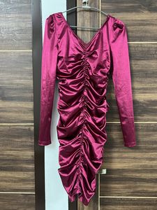 Burgundy Ruched Mini Dress