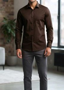 Men's Brown Long Sleeve Dress Shirt