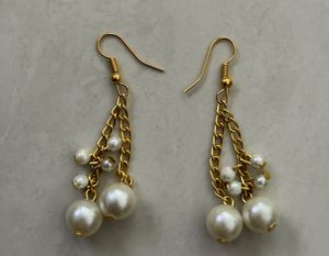 Gold Tone Pearl Dangle Earrings