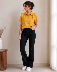 Short Sleeve ShirtTop- Mustard color