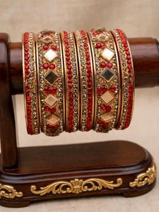Exquisite Red &amp; Gold Bangles Set