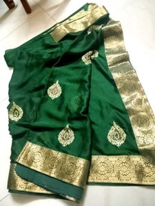 soft green saree with patchwork